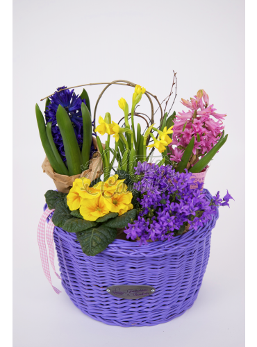 Cos lila cu aranjament floral