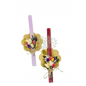 Set 2 lumânări de Paște decorate cu flori prezervate 