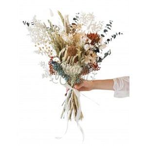 Buchet mireasă cu flori prezevate Protea 